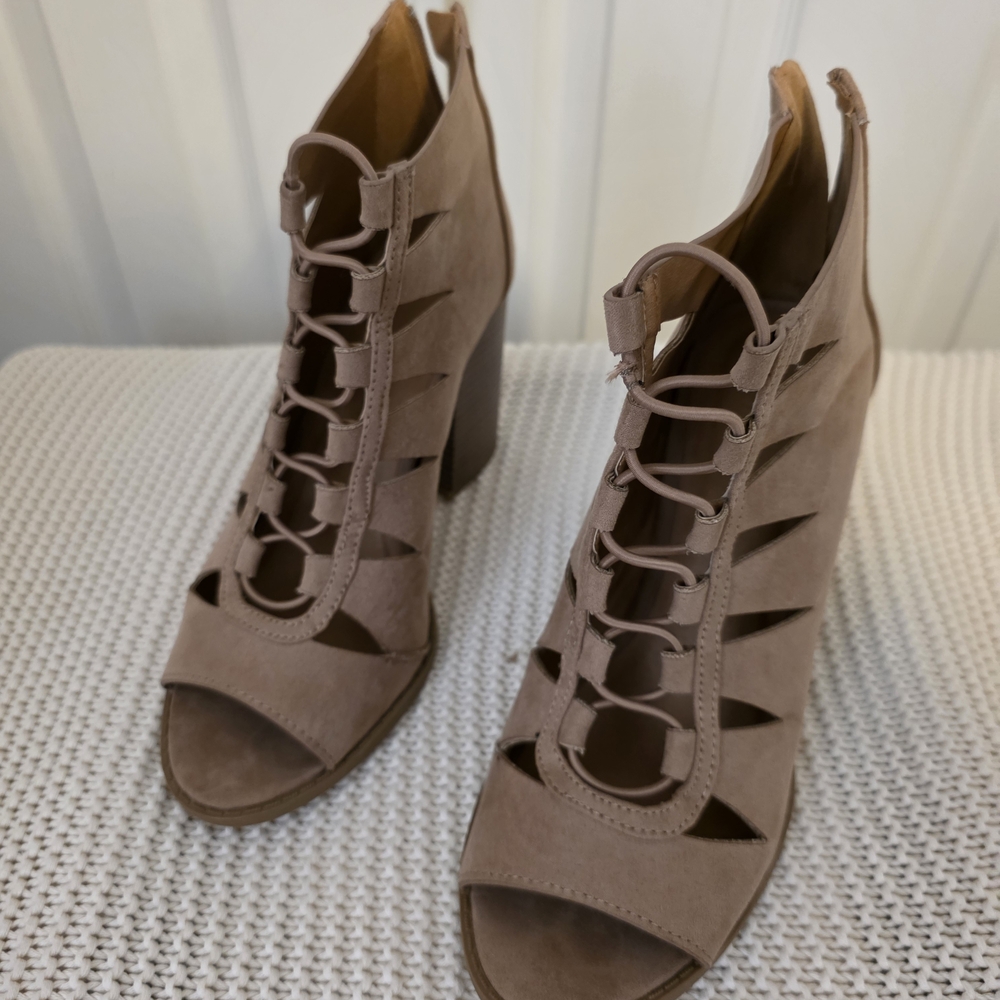 Charlotte Russe Taupe Lace-Up Heels